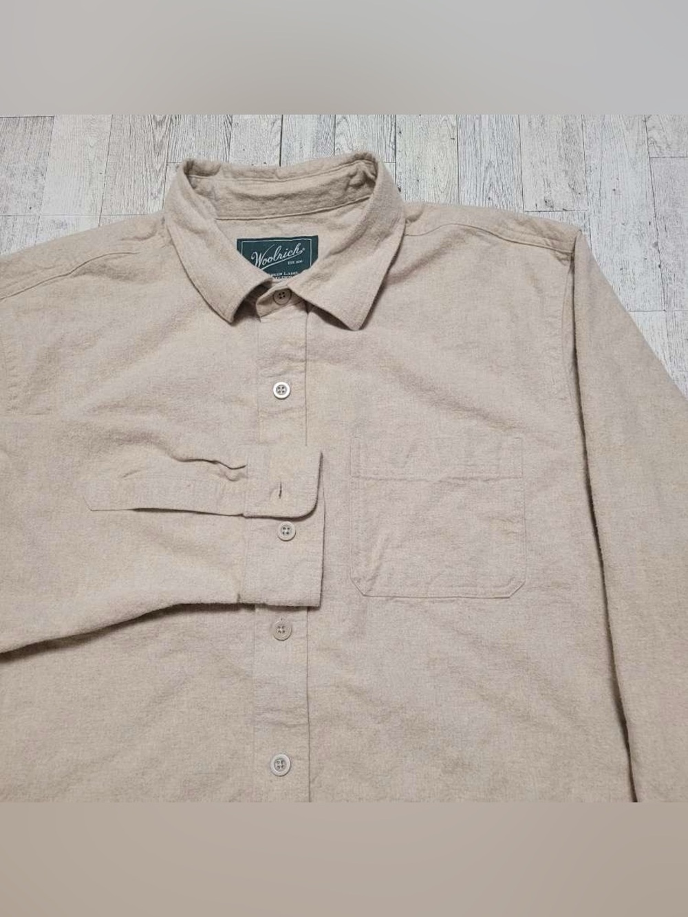 Men's Woolrich Tan Brown Double Breast Pocket Button Up Flannel Shirt Size XL